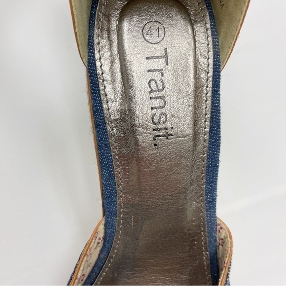 Denim jeans strappy wedges size 10.5 US Open back open toes bow tie - Picture 8 of 13